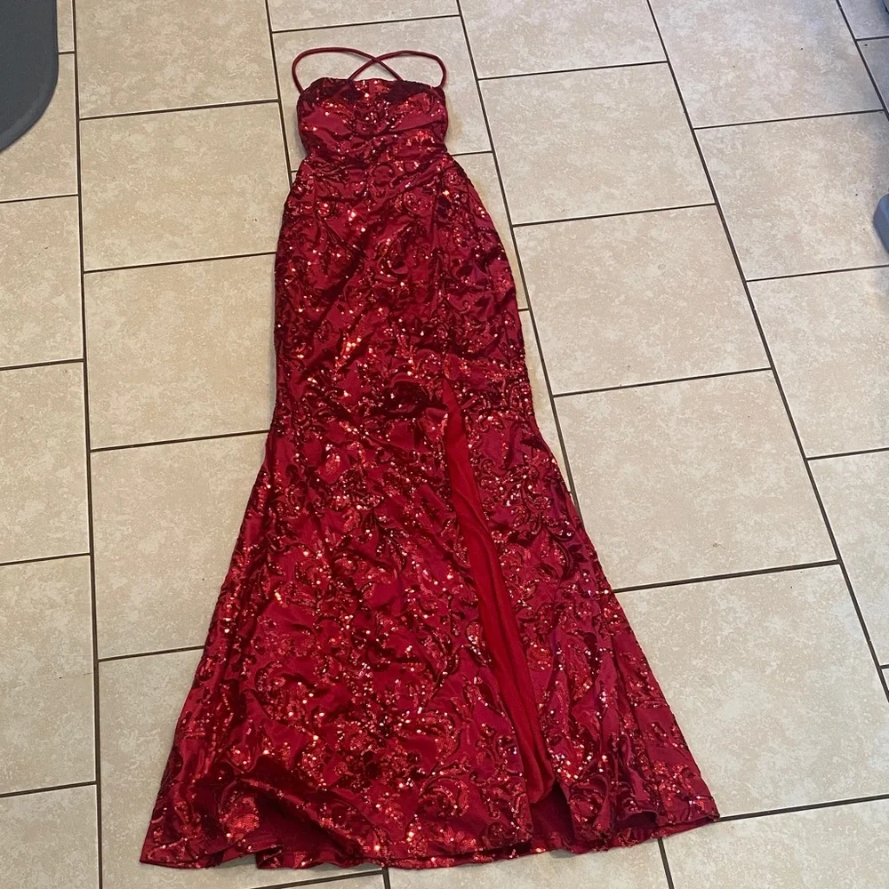Windsor Red Sequin Prom Dress - Picture 2 of 10